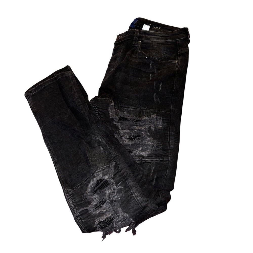 H&M Divided Mens Skinny Distressed Ripped Jeans Black Faded Denim Size 34 edgy
